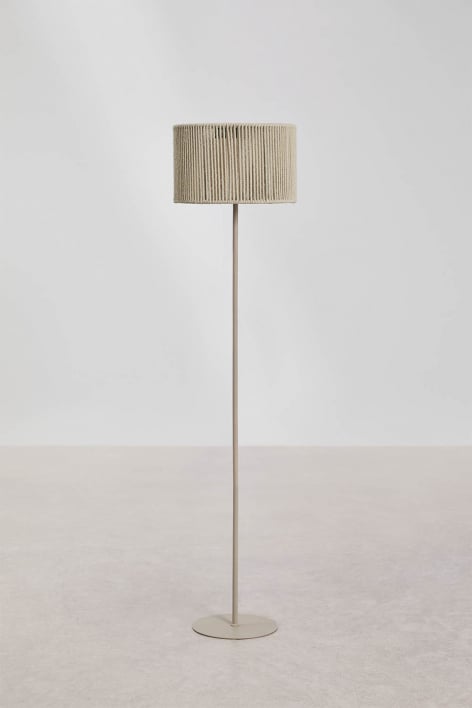 Wireless LED Solar Floor Lamp for Outdoor Use in Iron and Braided Rope Krabi