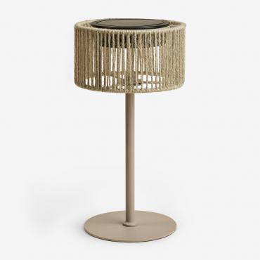 Wireless Led Solar Outdoor Table Lamp In Iron And Braided Rope Krabi Moka Brown - Sklum