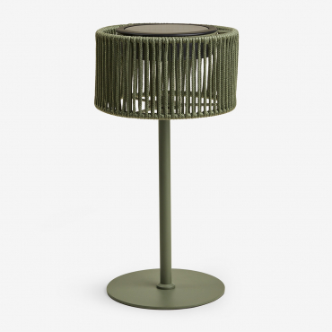 Wireless Led Solar Outdoor Table Lamp In Iron And Braided Rope Krabi Deep Olive Green - Sklum