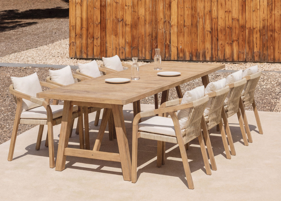Rectangular garden table 200x100 cm acacia wood & dark green tiles Dubai