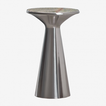 Selmalis Round Bedside Table Ø30 Cm In Stainless Steel Forest Green Marble - Sklum