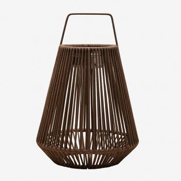 Wireless Led Solar Table Lamp For Outdoor Use In Iron And Braided Rope Liberian Brown Chocolate & ↑45 Cm - Sklum