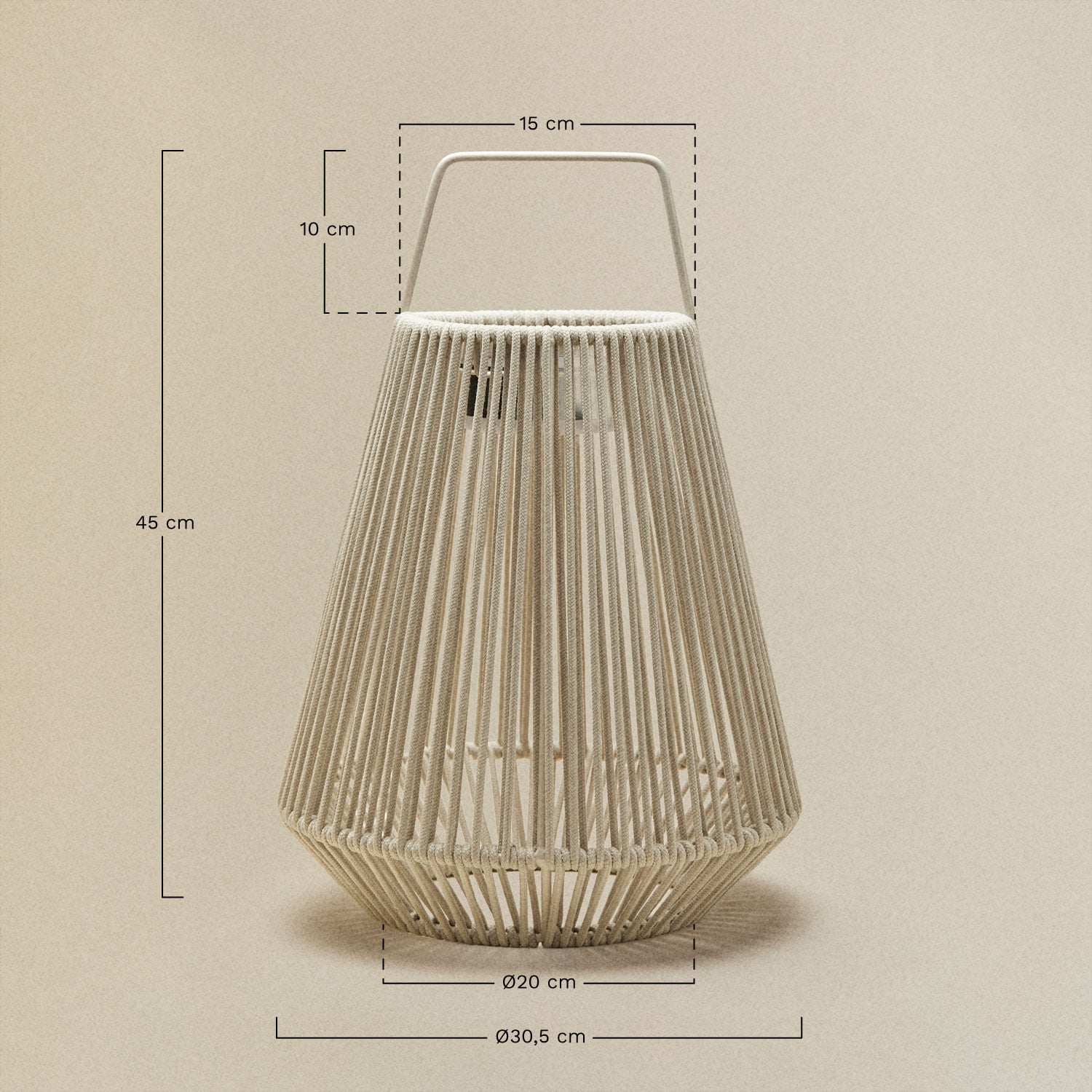 Wireless LED Solar Table Lamp for Outdoor Use in Iron and Braided Rope Liberian, MEASURES
