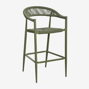 Amatria 75 Cm High Stool In Aluminum And Synthetic Rattan Deep Olive Green - Sklum