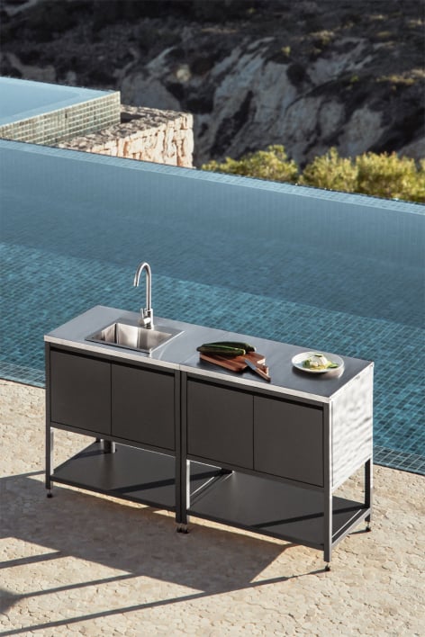 Savona 2-piece outdoor modular kitchen with sink and steel storage