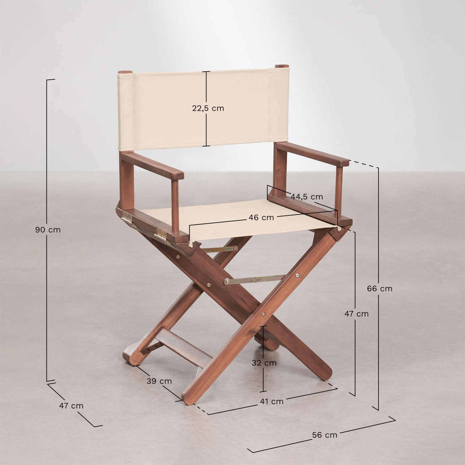 Ridley folding garden director's chair in acacia wood, MEASURES