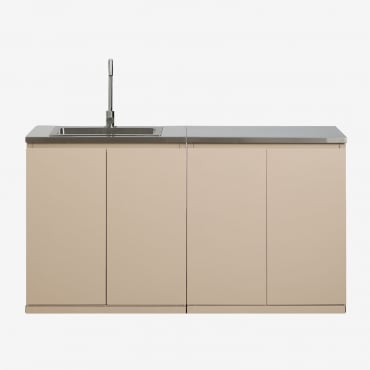 2-piece Outdoor Modular Kitchen With Sink And Steel Storage Rivana Tapioca Beige & Brushed Grey Rintran - Sklum