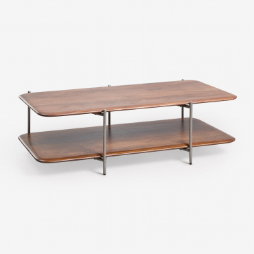 Rectangular Coffee Table 120x60 Cm In Mango Wood And Stainless Steel Vimara Dark Handle Wood - Sklum