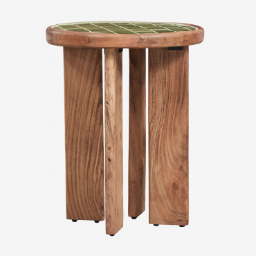 Round Side Table Ø40 Cm In Acacia Wood And Aitana Tiles Melon Green - Acacia Brown - Sklum