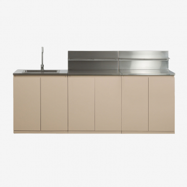 3-piece Outdoor Modular Kitchen With Sink, Organizer Panel, And Rivana Steel Storage Tapioca Beige & Brushed Grey Rintran - Sklum