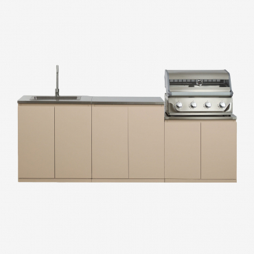 Modular 3-piece Outdoor Kitchen With Sink And 4-burner Rivana Steel Gas Barbecue Tapioca Beige & Brushed Grey Rintran - Sklum