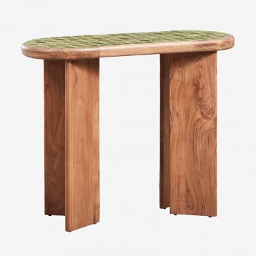 Aitana 100x40 Cm Acacia Wood And Tile Hallway Console Table Melon Green - Acacia Brown - Sklum