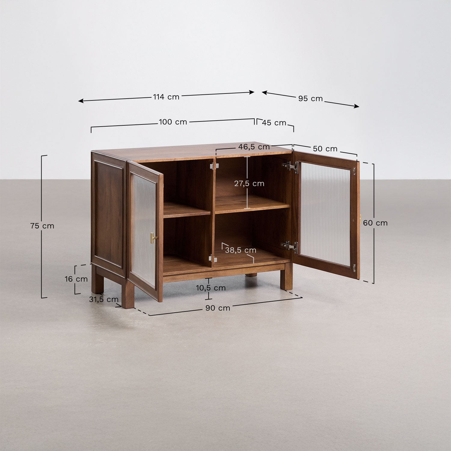 Ildara mango wood and glass sideboard, MEASURES