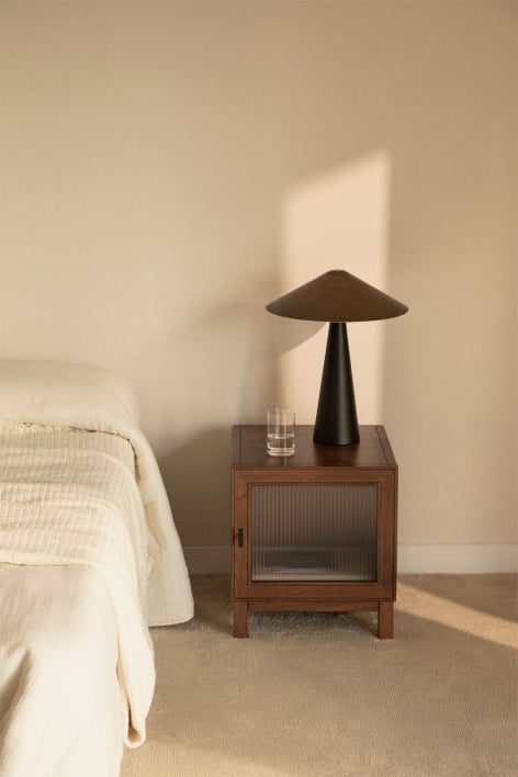 Square bedside table 45x45 cm in mango wood and glass Ildara