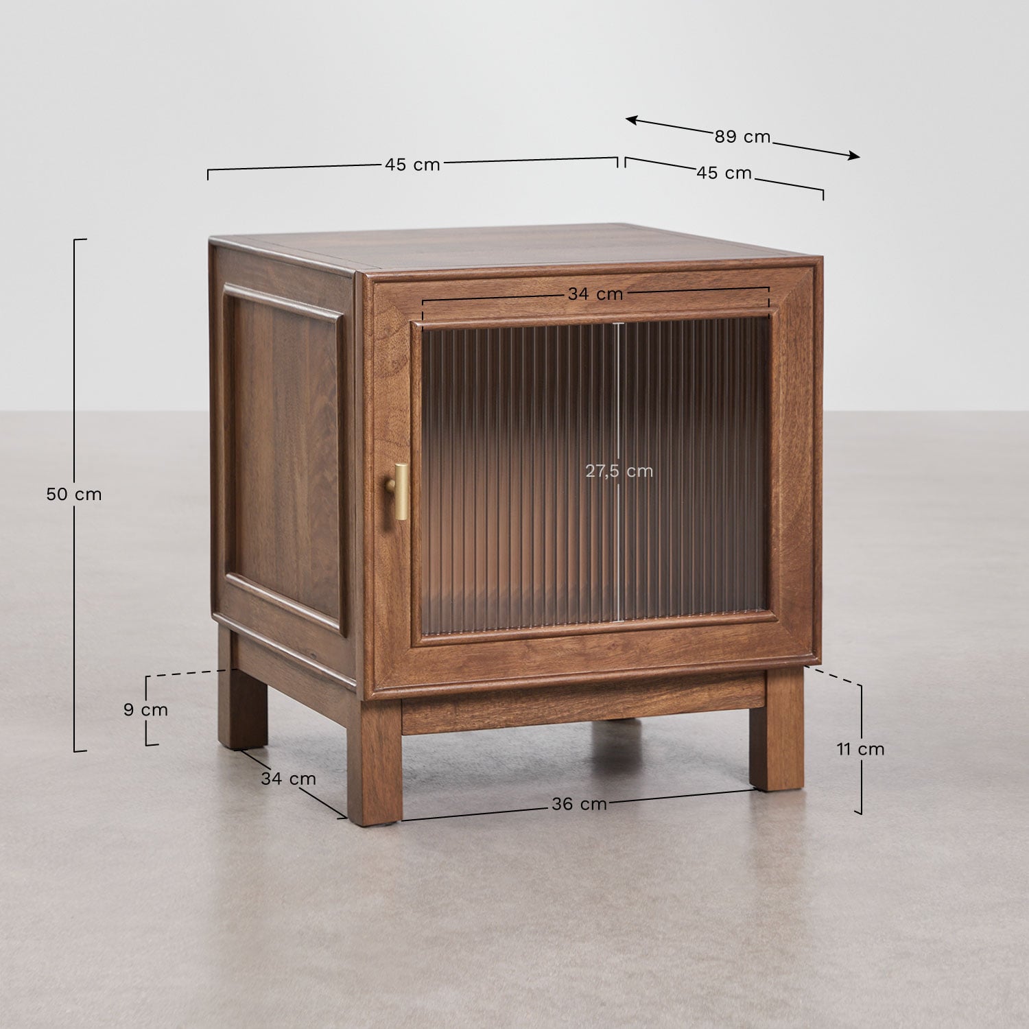 Pack of 2 square nightstands 45x45 cm in mango wood and glass Ildara, MEASURES