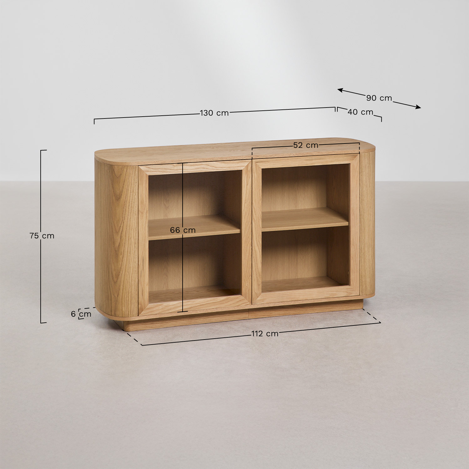 Rectangular sideboard 130x40 cm in MDF and tempered glass Walia, MEASURES