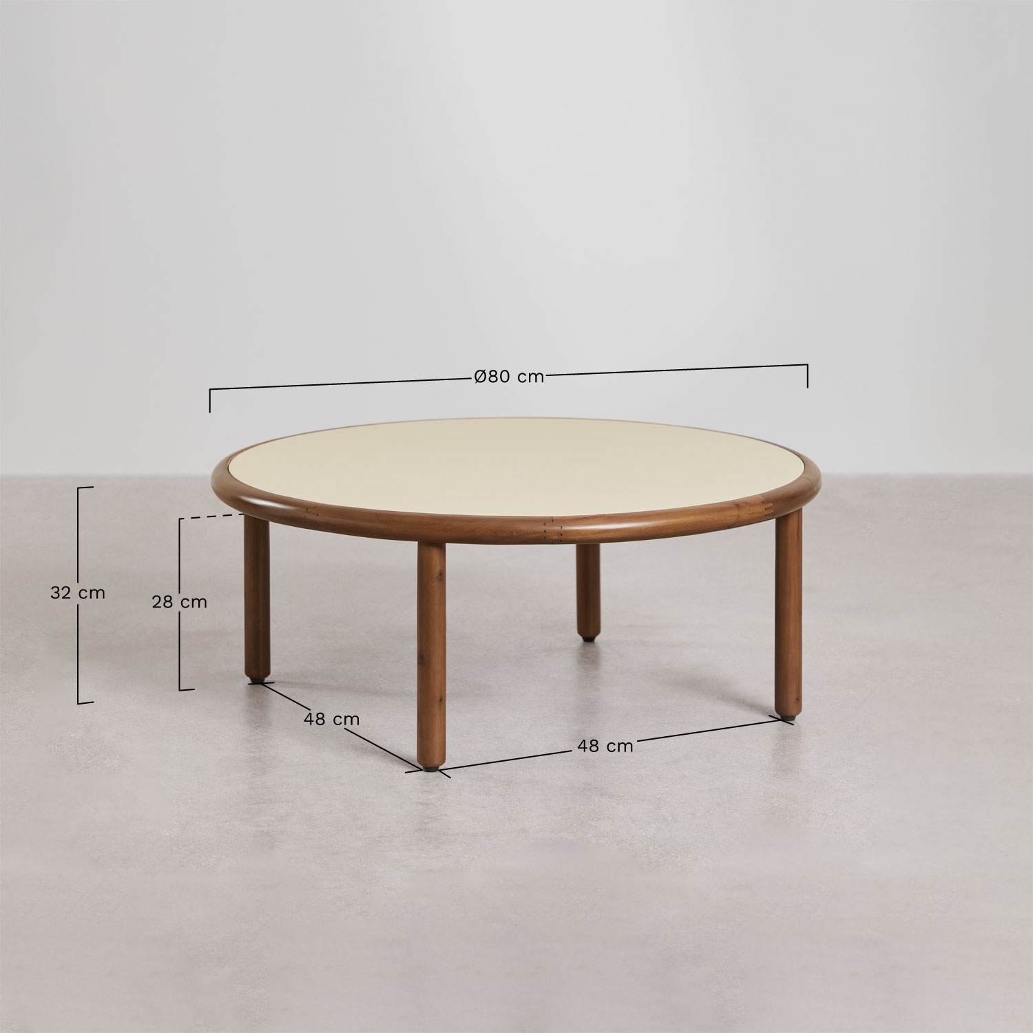 Olivia round acacia wood garden coffee table, MEASURES