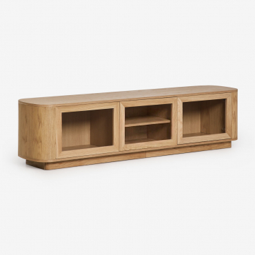 Walia Tv Cabinet 180x40 Cm In Mdf And Tempered Glass Brown Oak - Sklum