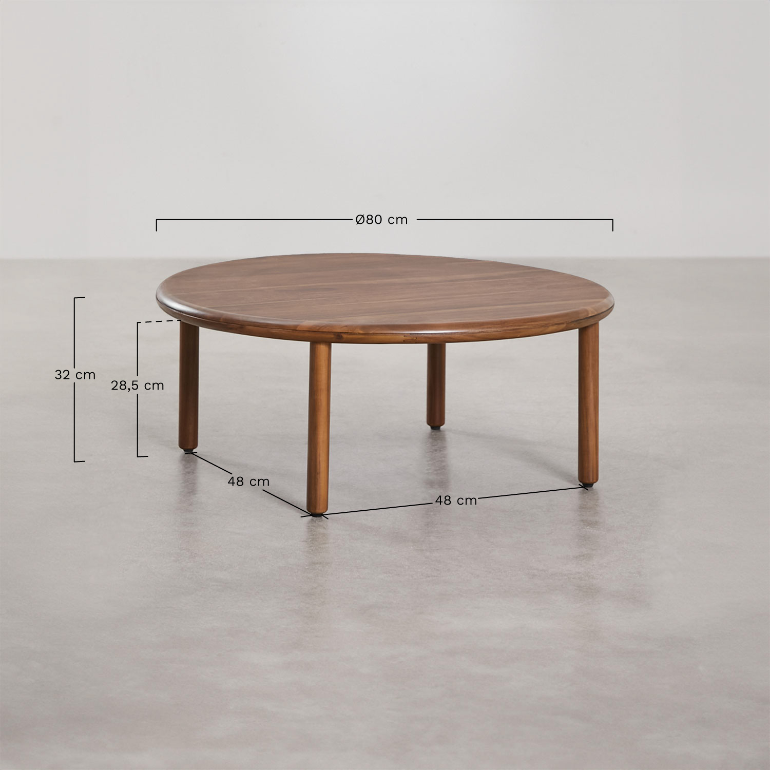 Set of 2 round acacia wood coffee tables Olivia, MEASURES