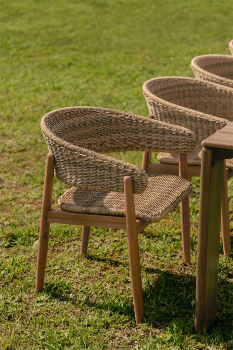 Ribeira garden chair with armrests in acacia wood and synthetic rattan
