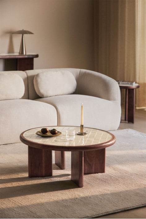 Round coffee table Ø80 cm in acacia wood and Aitana tiles
