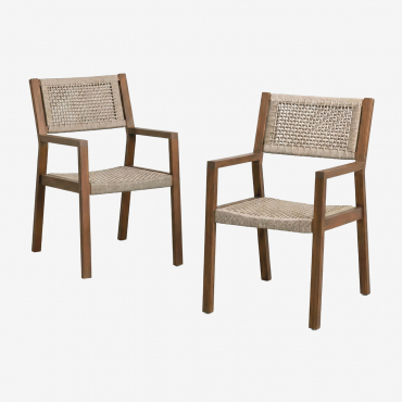 Tenay Square Garden Chair With Acacia Wood Armrests And Braided Rope Brown Wheat - Sklum