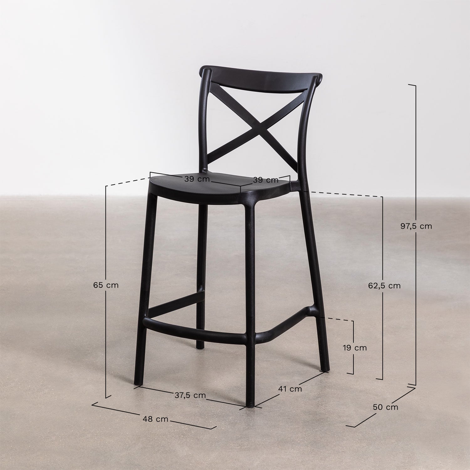 Stackable high garden stool in polypropylene Otax, MEASURES