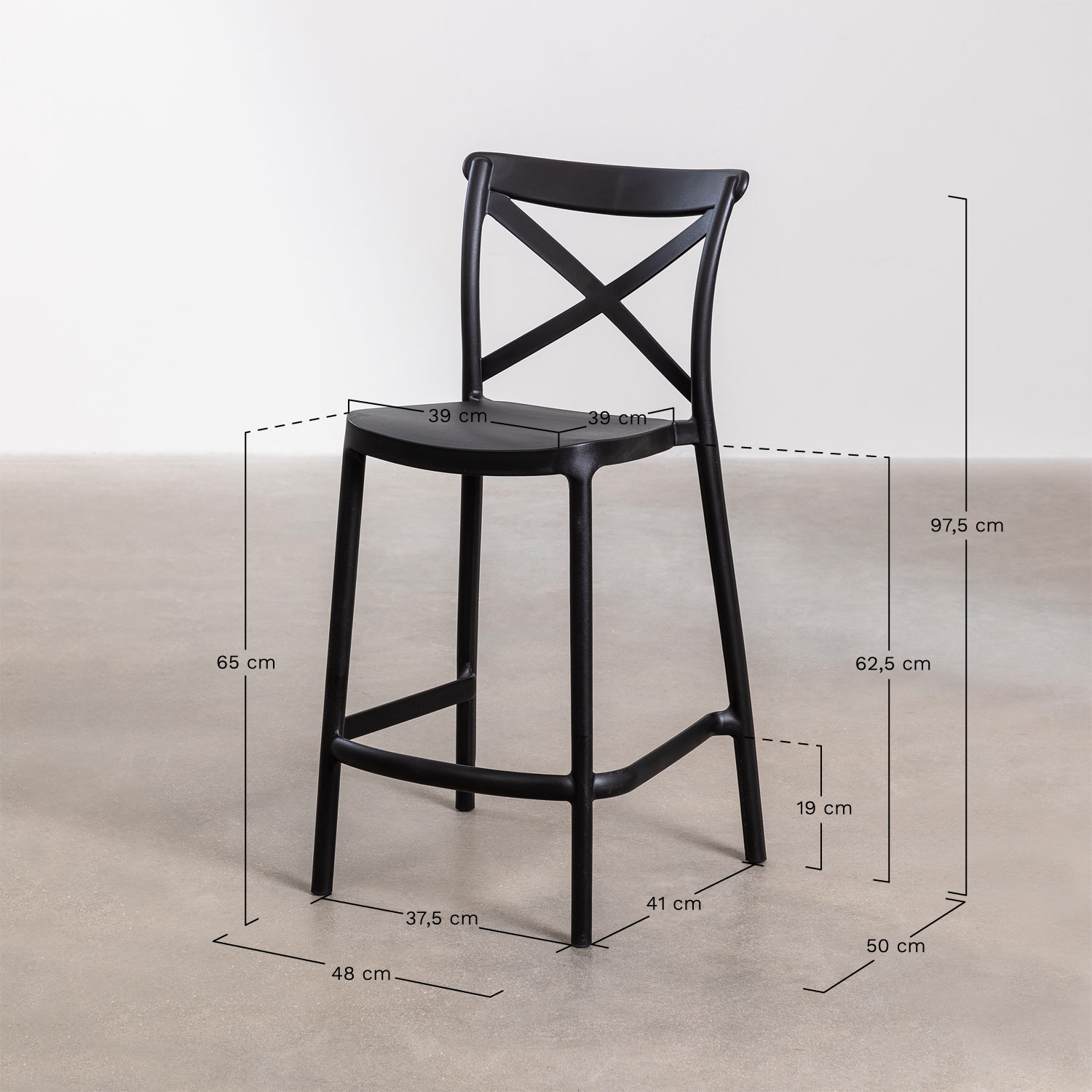 Stackable high stool in polypropylene Otax, MEASURES