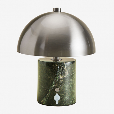 Wireless Led Outdoor Table Lamp In Iron And Natural Stone Nicolas Green Marble Forest - Sklum