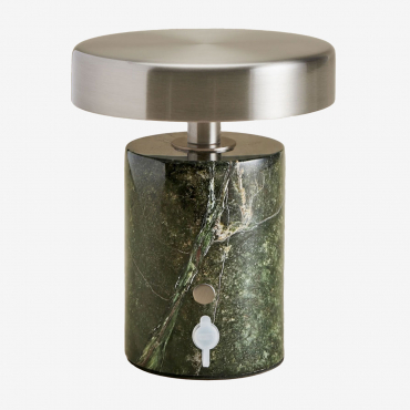 Wireless Led Table Lamp In Iron And Natural Stone Isasia Green Marble Forest - Sklum