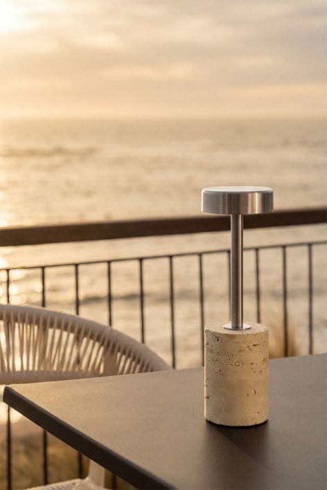 Wireless LED outdoor table lamp in iron and natural stone Arianny