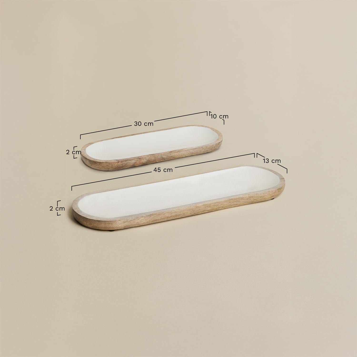 Set of 2 decorative trays in mango wood Fruela, MEASURES