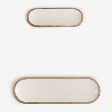 Set Of 2 Decorative Trays In Mango Wood Fruela Light Mango Wood - Sklum