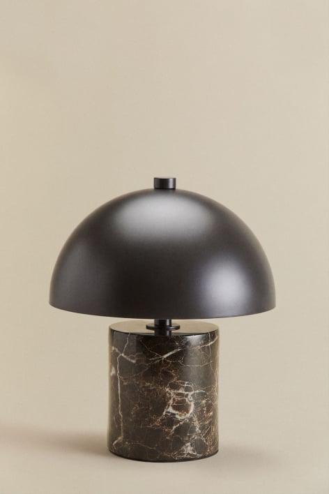 Wireless LED table lamp in iron and natural stone Nicolas - Brown Marble Emperador