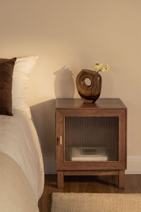 Square bedside table 45x45 cm in mango wood and glass Ildara - Gold - Dark Mango Wood