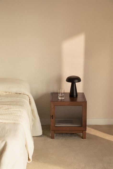 Square bedside table 45x45 cm in mango wood and glass Ildara