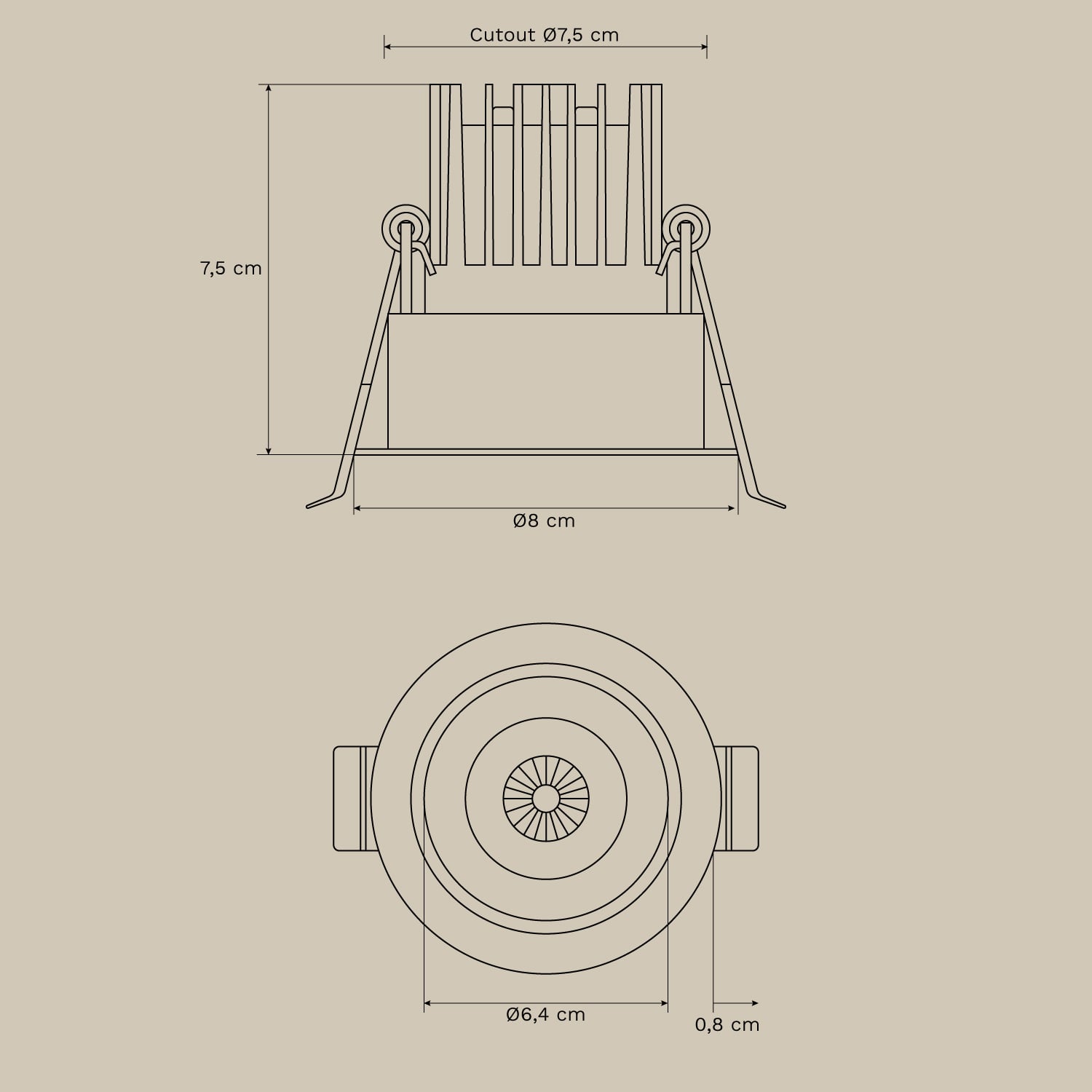 Recessed LED downlight with round frame for outdoor use in aluminum Luisiana, MEASURES