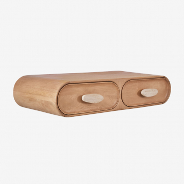 Wall-mounted Entryway Console 100x40 Cm In Mango Wood And Travertine Kivalina Travertine - Mango Wood - Sklum