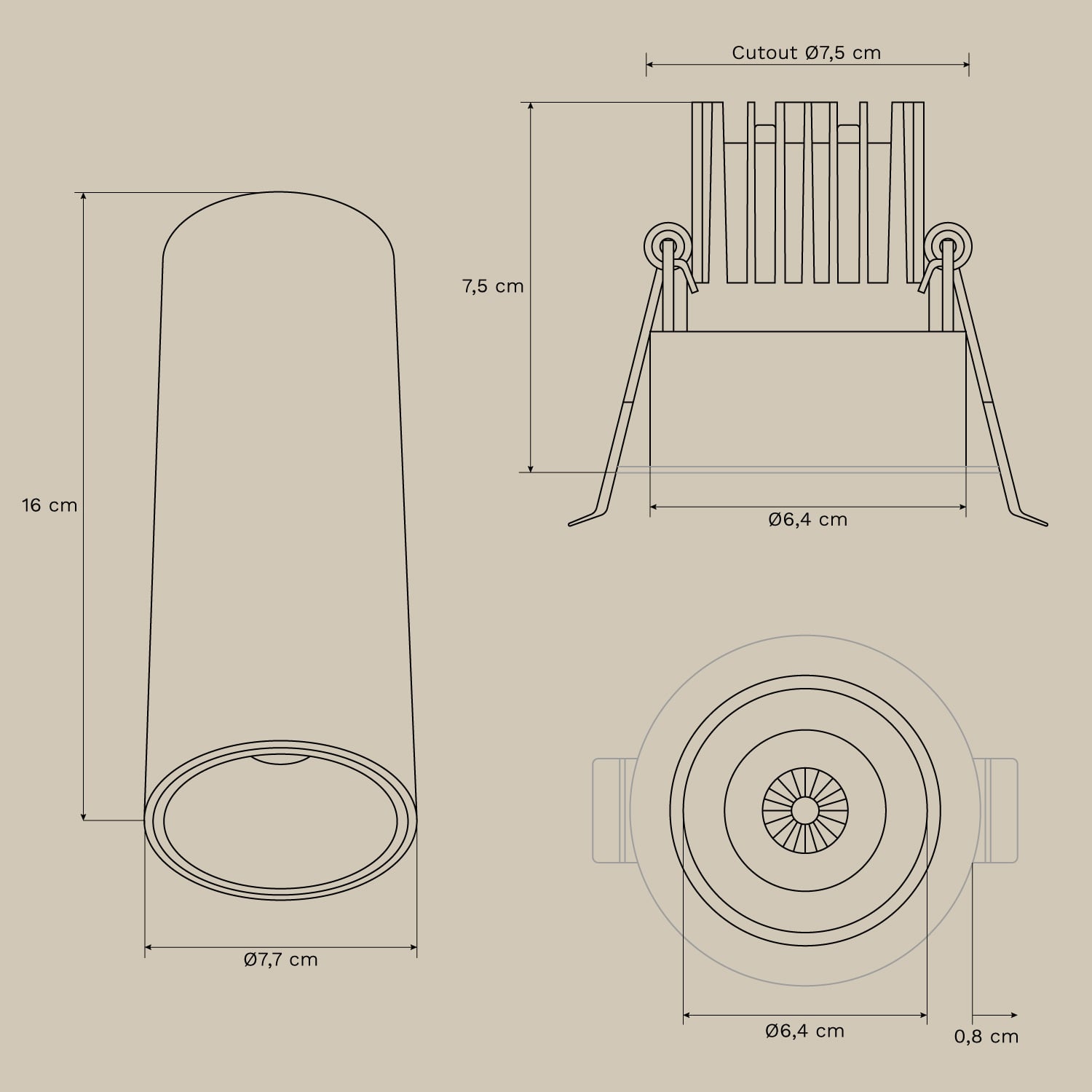 Round surface-mounted LED ceiling light in aluminum Luisiana, MEASURES