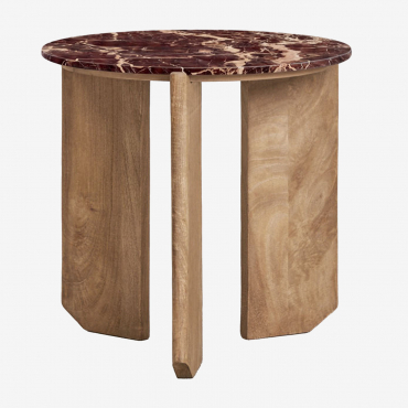 Lavinia Round Side Table Ø50 Cm In Natural Stone And Mango Wood Red Marble Cherry Gold & Mango Wood - Sklum