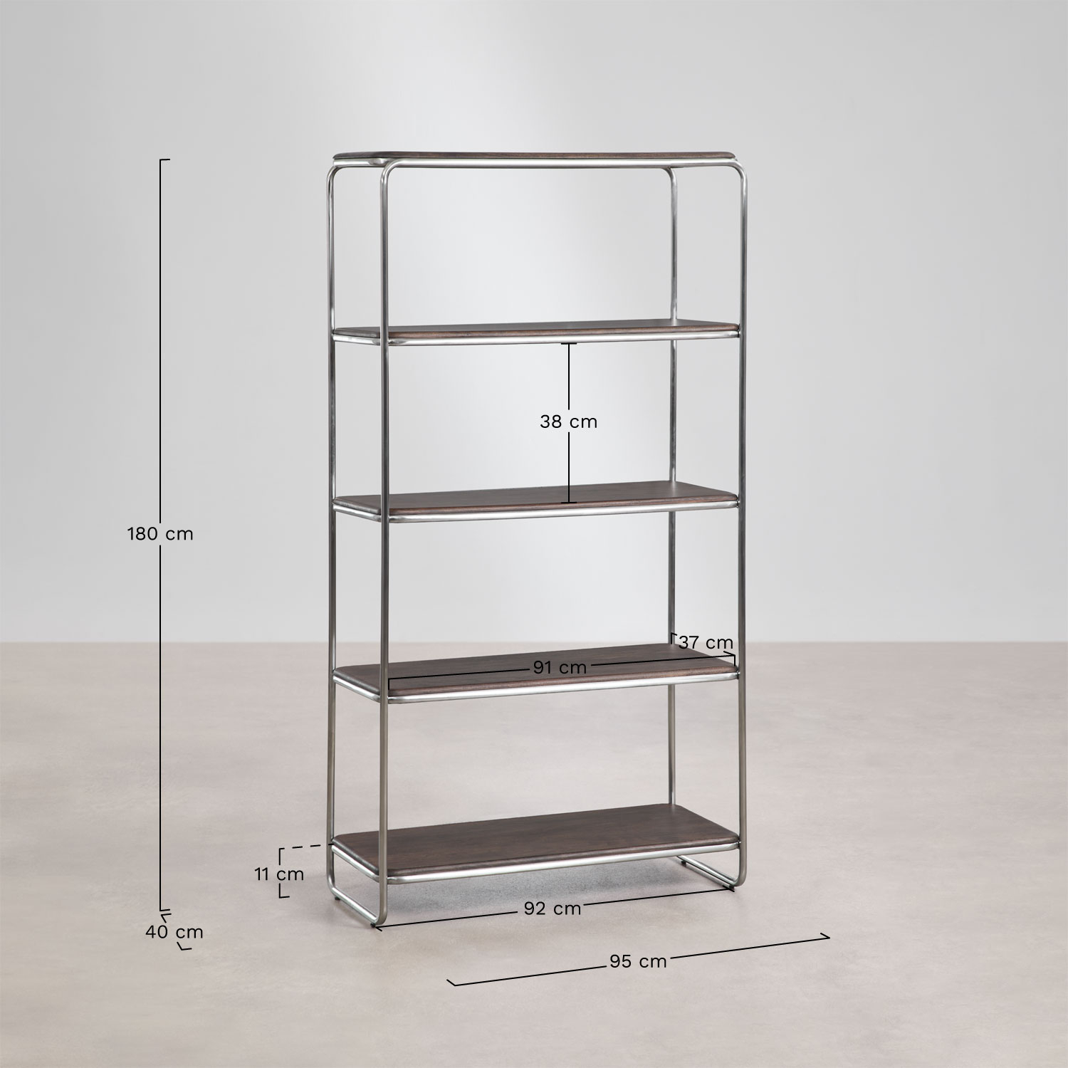 Acacia wood and stainless steel shelving Altrex, MEASURES