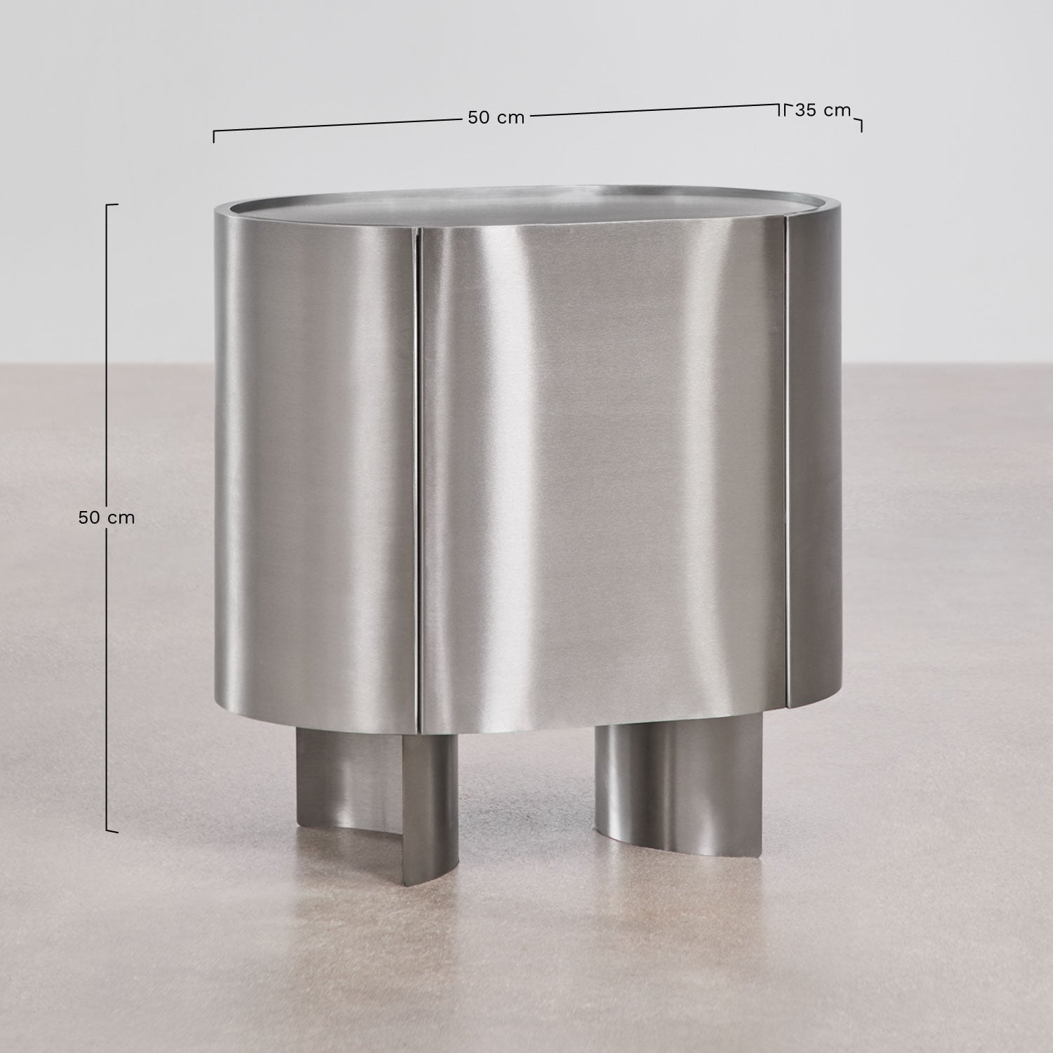 Oval bedside table 50x35 cm in stainless steel Luena, MEASURES