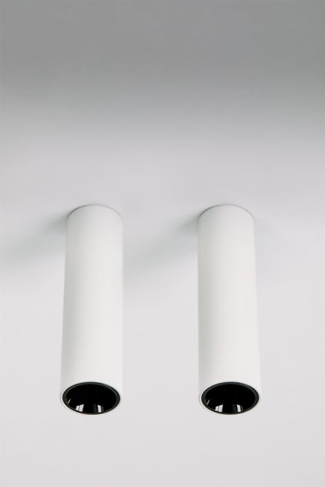 Pack of 2 round surface-mounted LED ceiling lights in aluminum Luisiana
