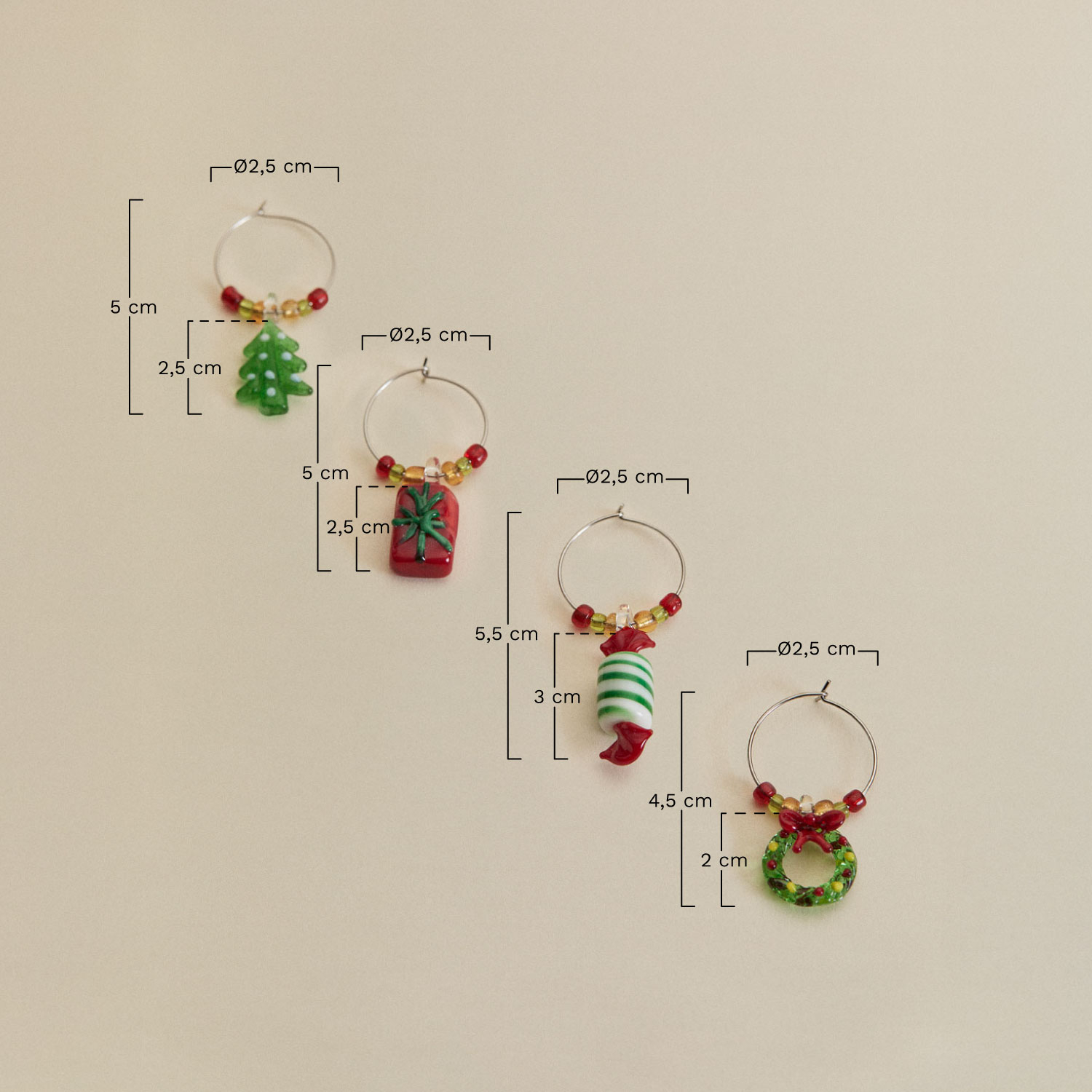 Set de 4 marca copas de Navidad en vidrio Laponia, medidas