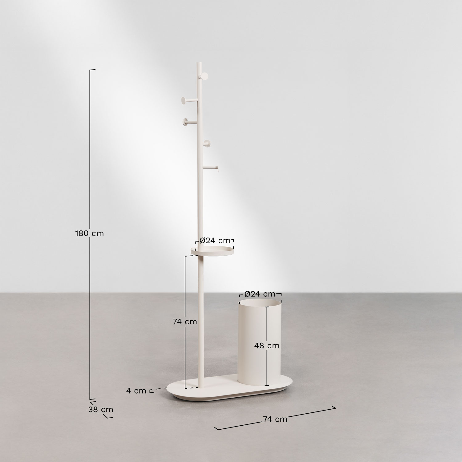 Isalune iron standing coat rack with umbrella stand, MEASURES