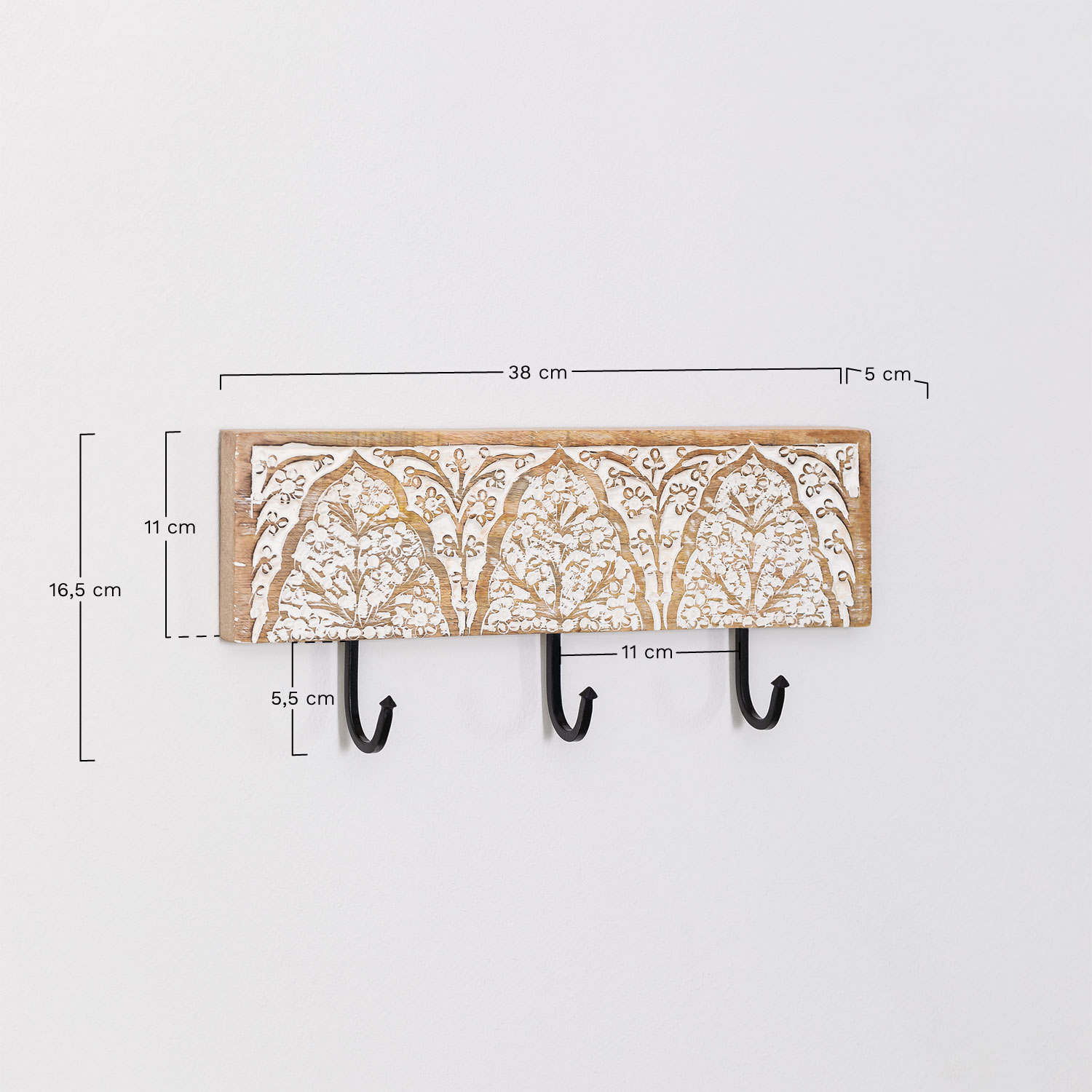 Tiala mango wood wall coat rack, MEASURES