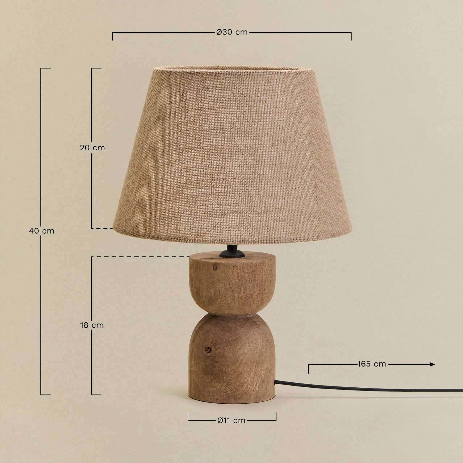 Mango wood table lamp Diniz, MEASURES
