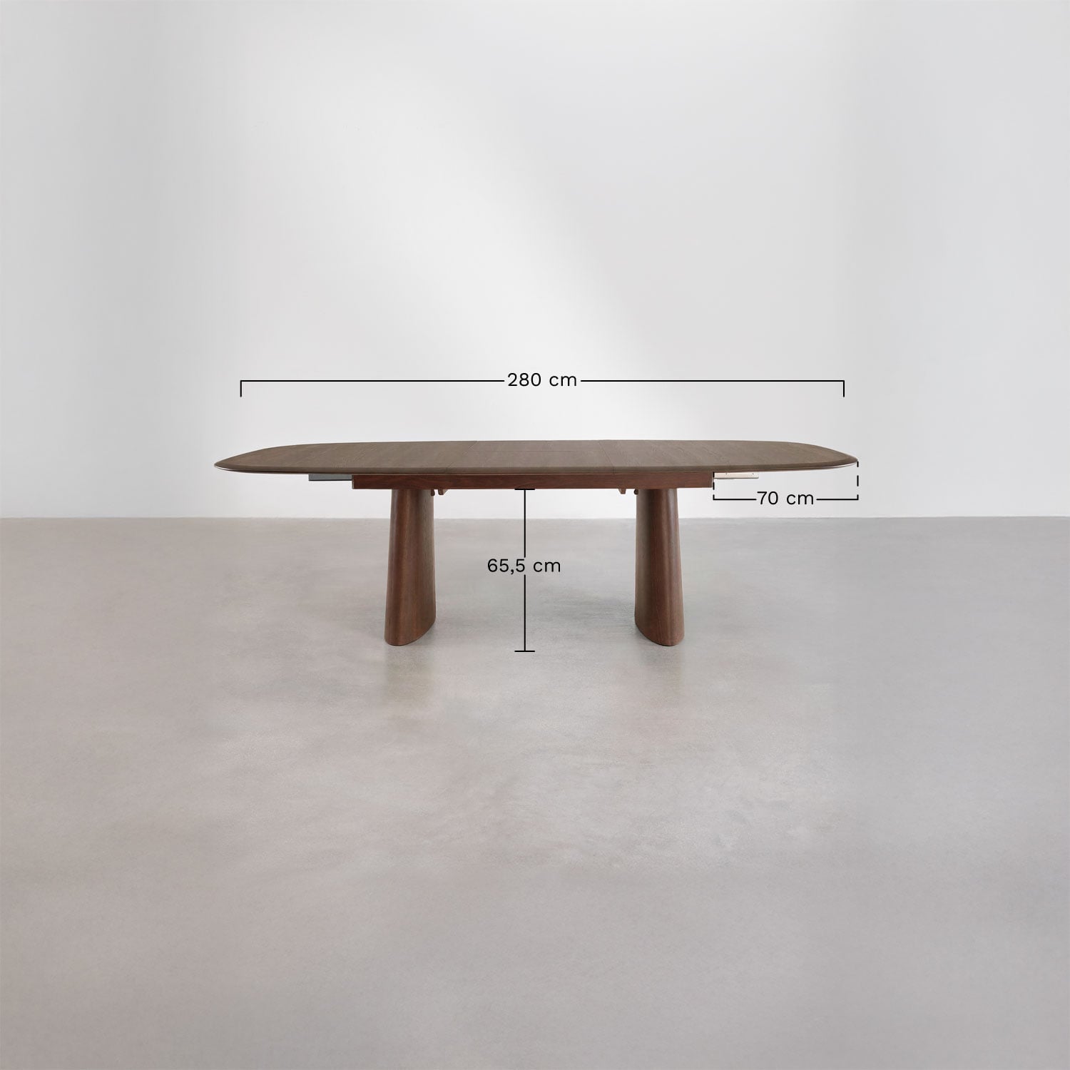 Oval extendable dining table in MDF and ash veneer Nuveta, MEASURES
