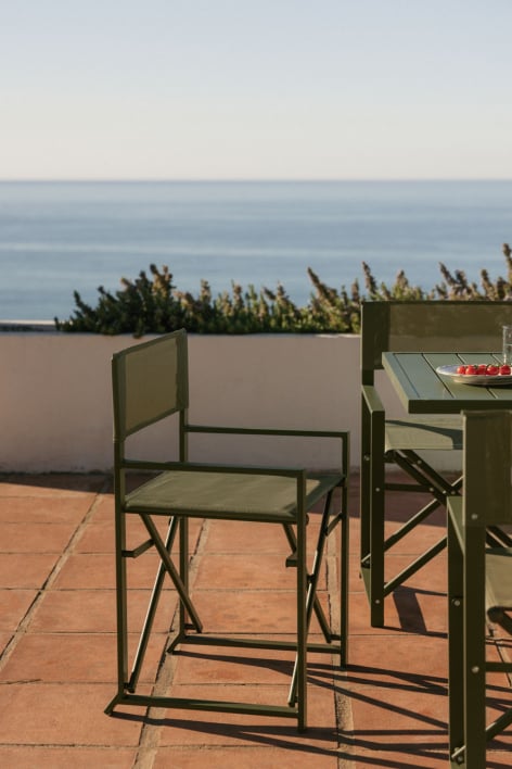 Zurena folding garden director's chair in steel - Deep Olive Green 
