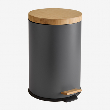 Outdoor Pedal Bin In Galvanized Steel And Bamboo Sosua Grey Graphite & 20 L - Sklum